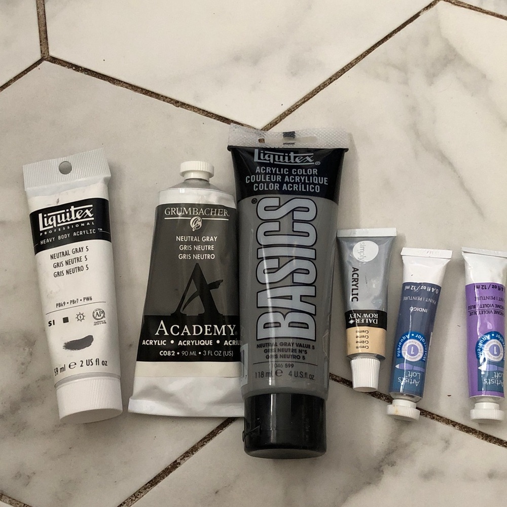 Liquitex & Grumbacher Neutral Gray Acrylic Paints - Assorted Tubes